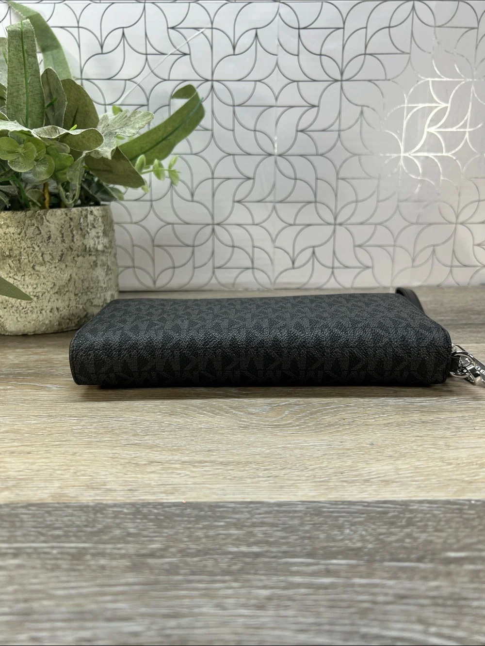 NWOT Michael Kors Black Logo Zip-Around Wristlet Wallet